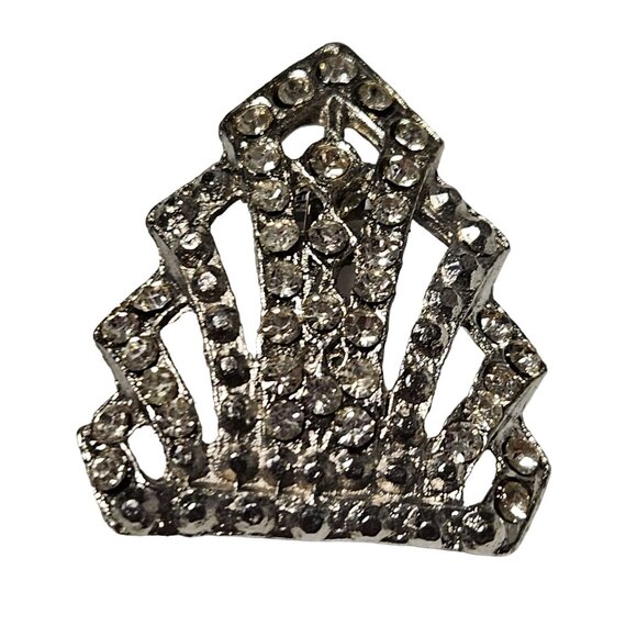Vintage Rhinestone Brooch Art Deco Style Silver Tone Fashion Jewelry Accessory - Picture 1 of 3